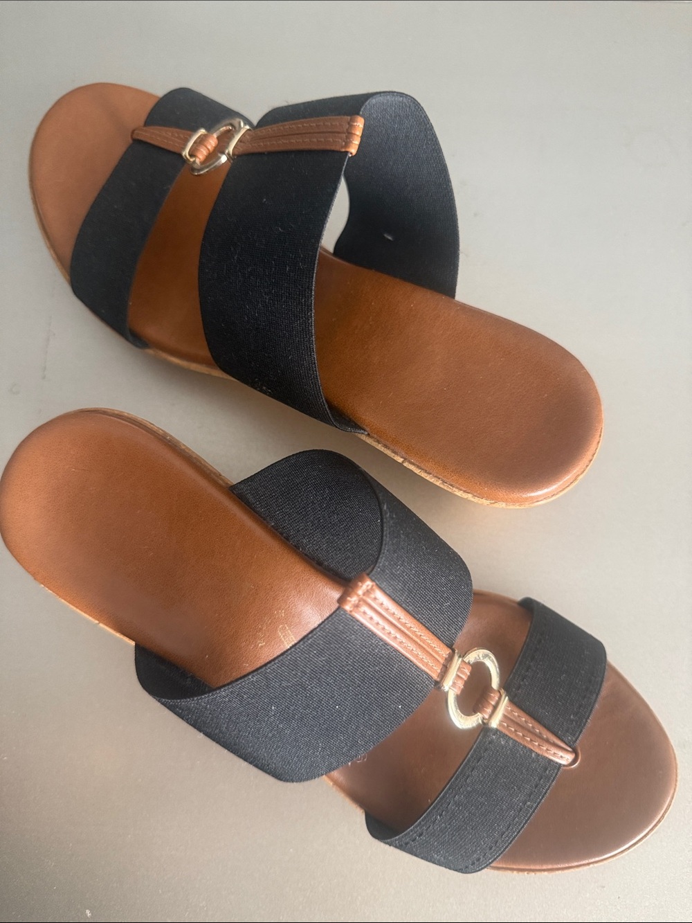 Italian Shoemakers Women's Black and Brown Slip-On Sandals with Gold Accent